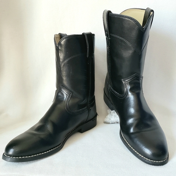 Justin Boots Shoes - Justin Roper Basics JB3000 Black Leather Western Boots Unisex